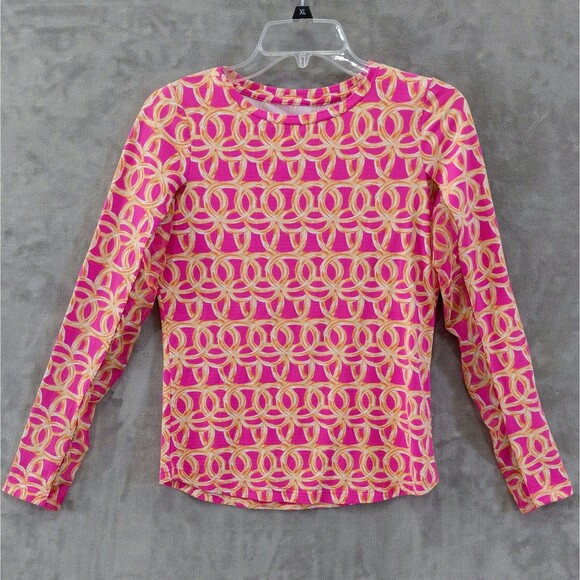 IBKUL Tops - IBKUL Crewneck UBHOT Shiloh Pink Print Top Women's Small Golf Mesh Sleeves UPF50